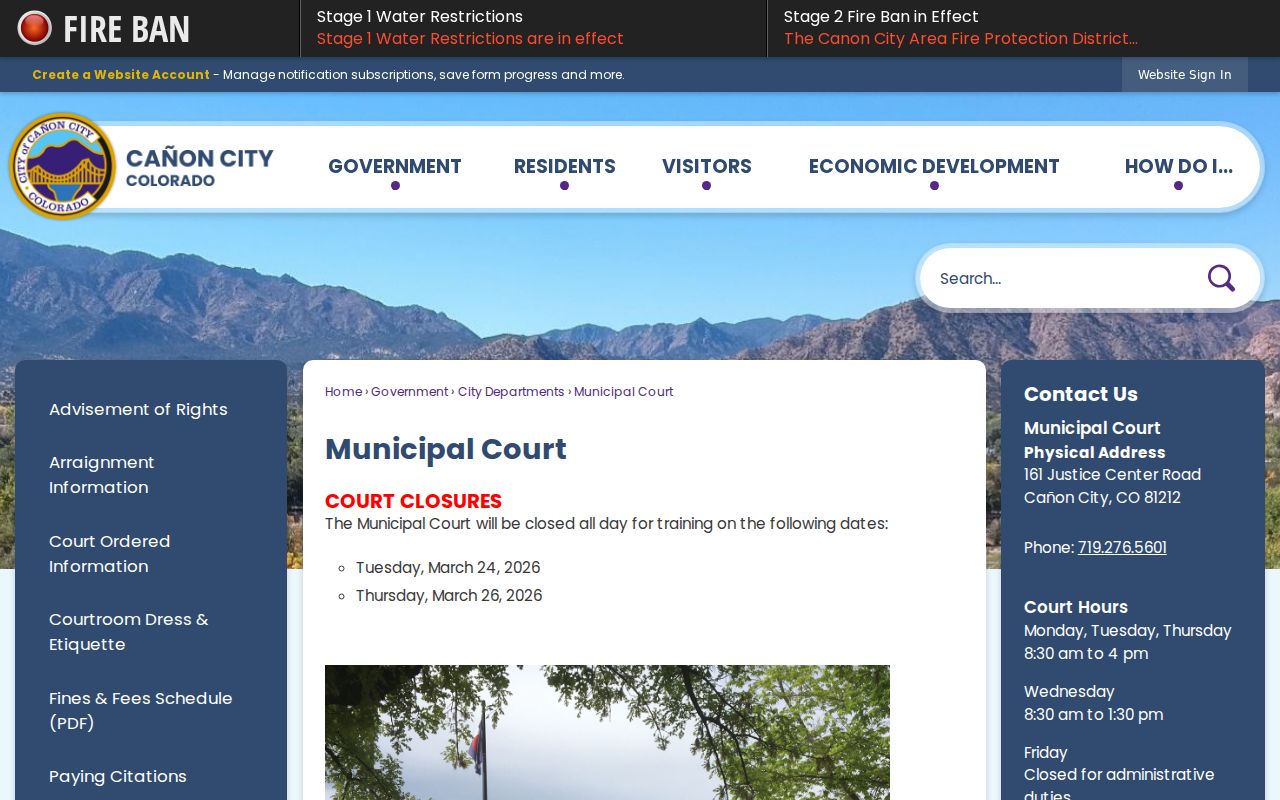 Cañon City Municipal Court criminal records page