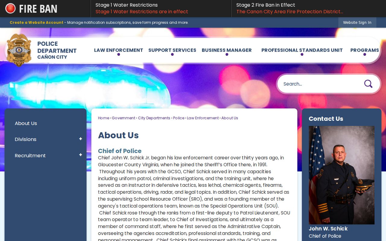 Cañon City Police Department criminal records building