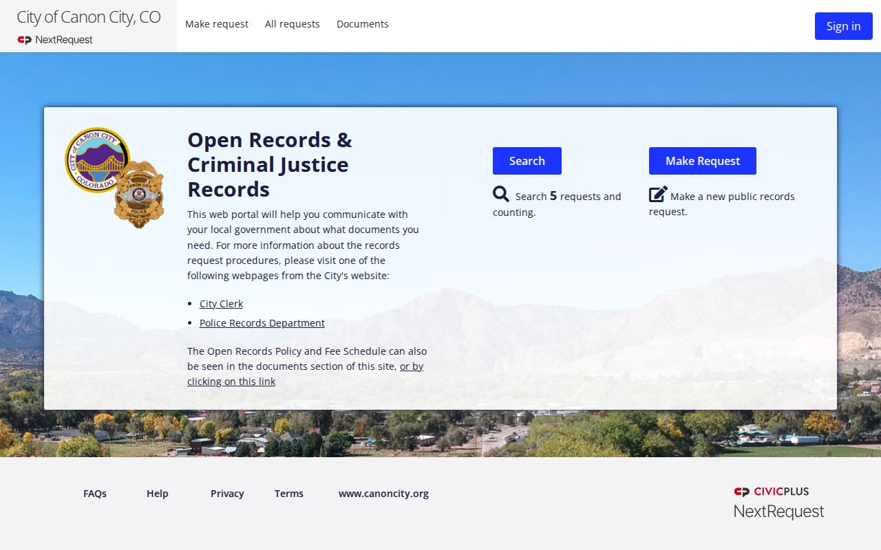 Cañon City criminal records NextRequest portal