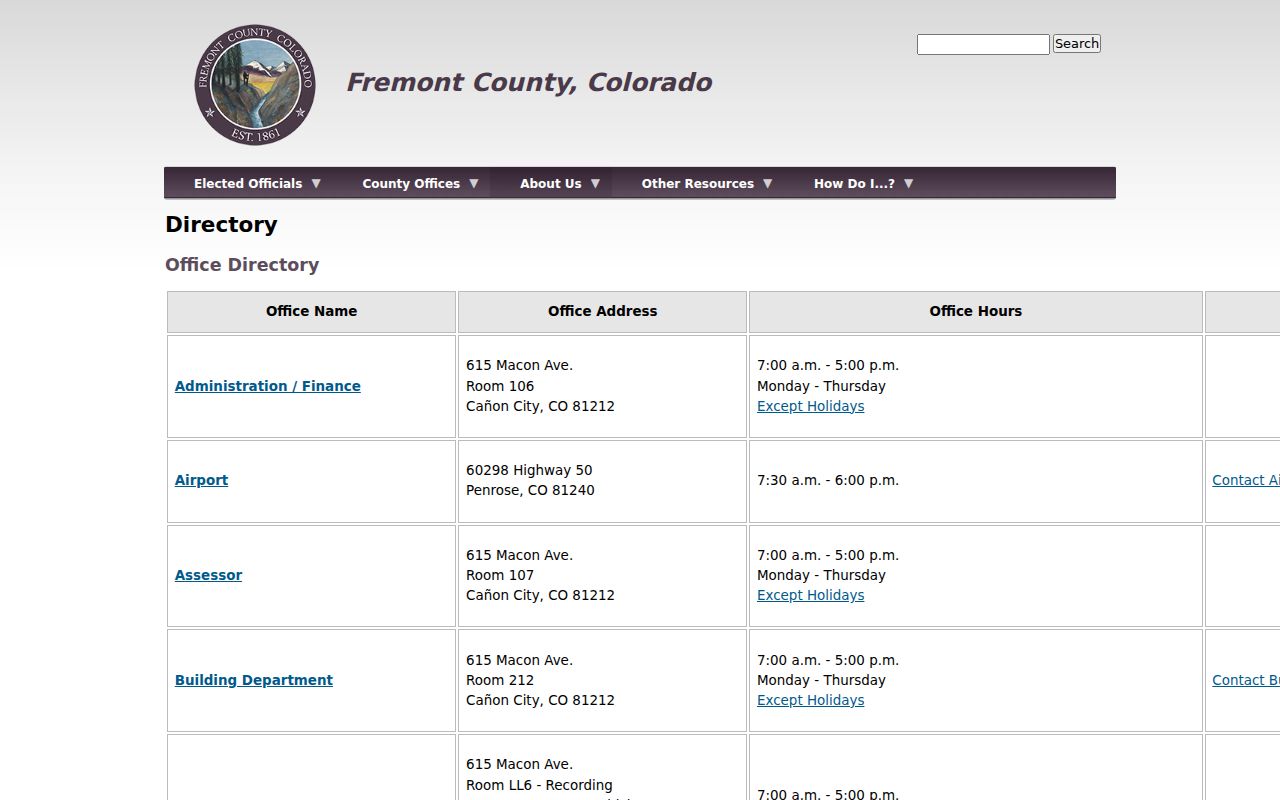 Fremont County official office directory