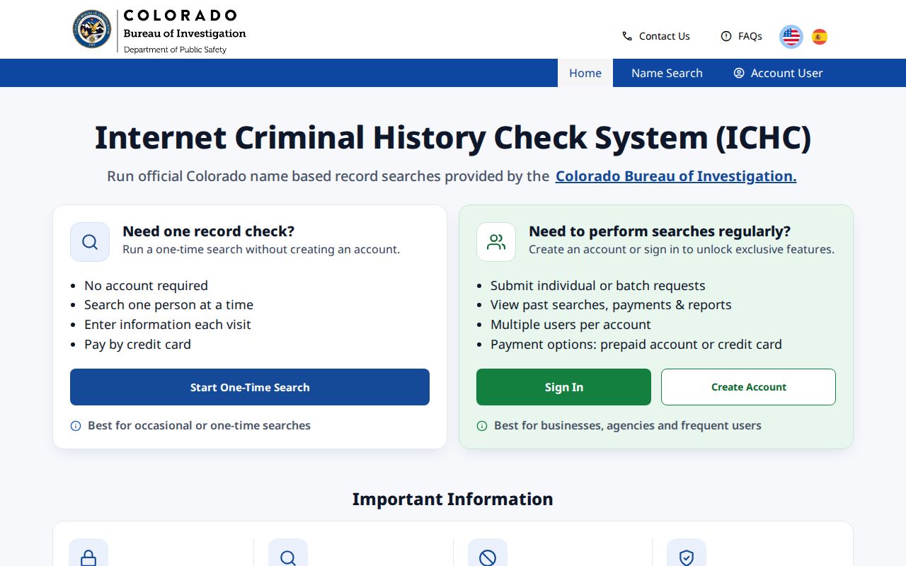 Colorado ICHC criminal history check portal