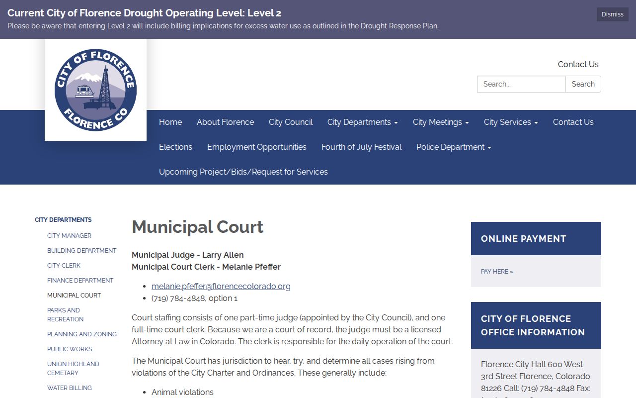 Florence Municipal Court criminal records and docket page