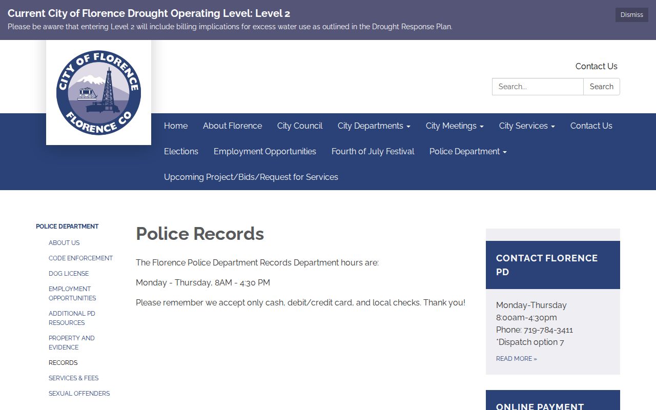 Florence criminal records police page