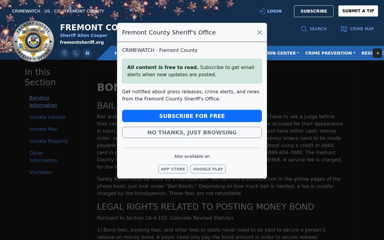 Fremont County arrest lookup bonding information