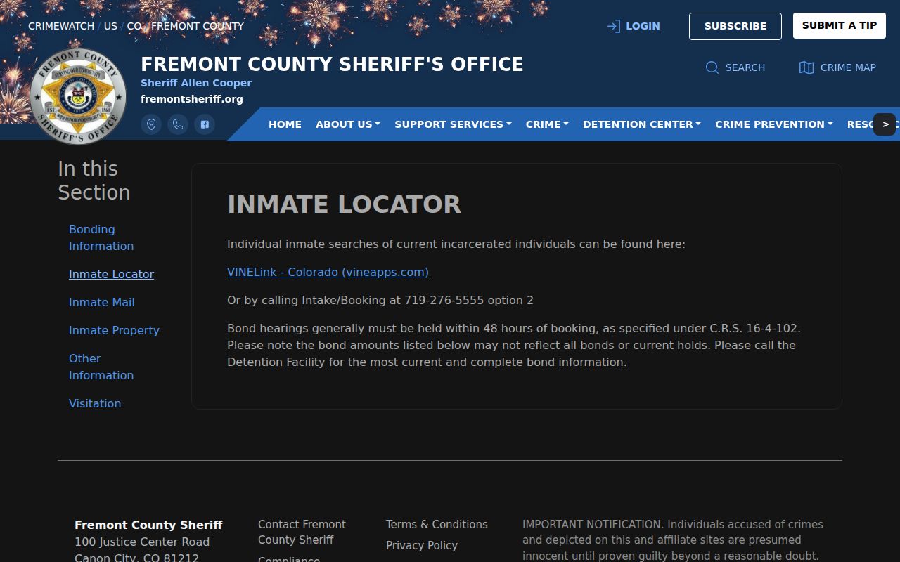Fremont County arrest custody locator