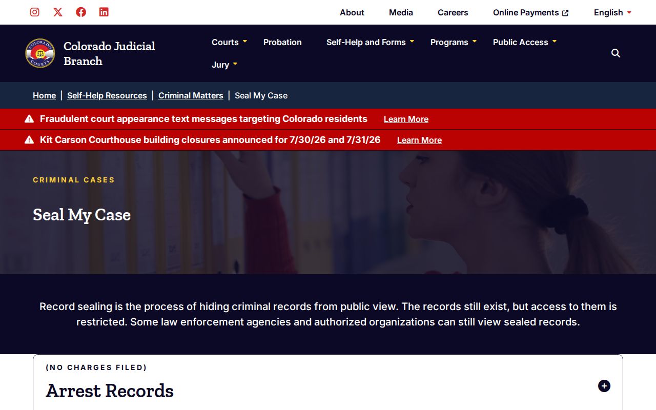Colorado Judicial Branch case sealing forms for Fremont County records
