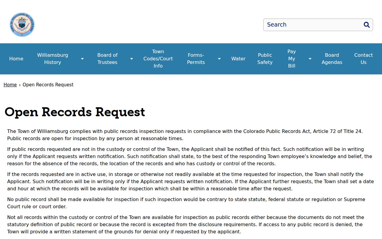Williamsburg criminal records open records request page
